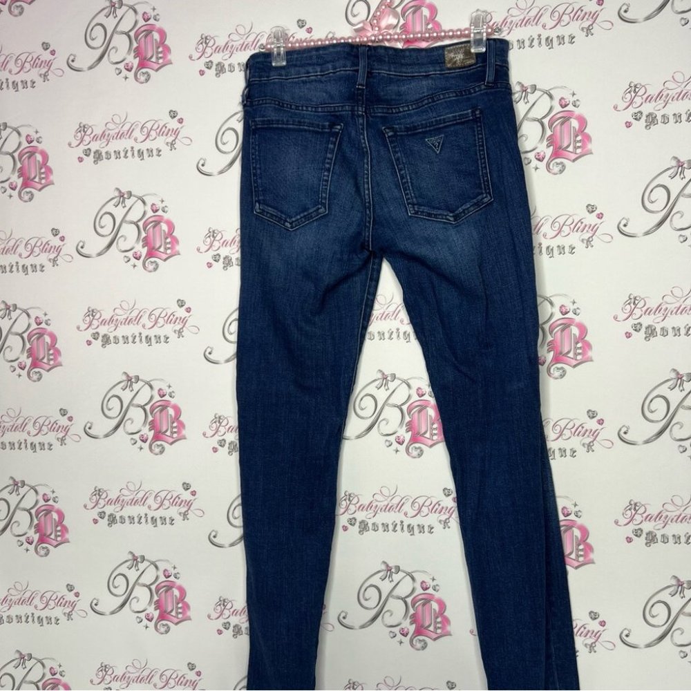 Guess jeans curvy Sophia skinny denim blue faded wash triangle logo iconic - Picture 7 of 11